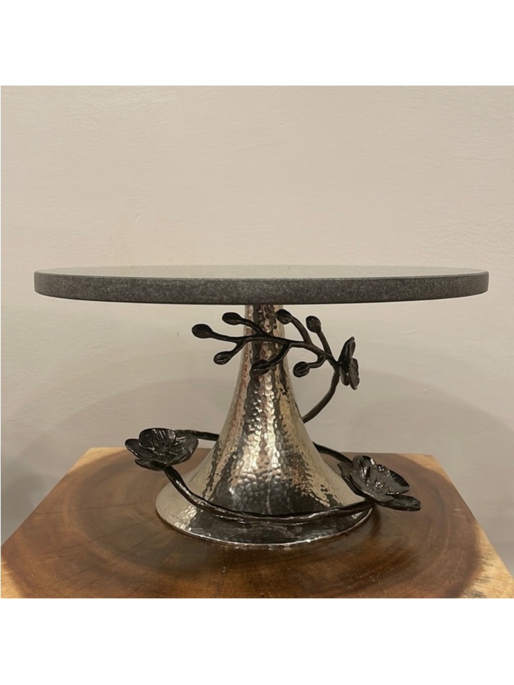 Michael Aram Decorative Black Metal Cake Stand with Hammered Silver Base